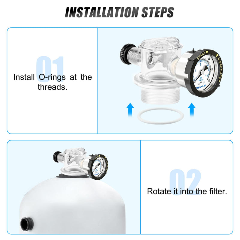 MEANLIN MEASURE 273564Z Manual Air Relief Valve Replacement for Pentair for Triton II, Triton C, TR100C and TR140C Pool Spa Sand Filters with 60Psi Steel Start and Clean Filter Pressure Gauge Back Mount