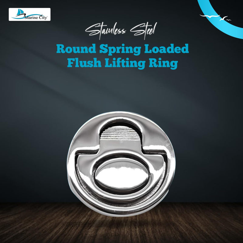 MARINE CITY Round Spring Loaded Flush Lifting Ring, 316-Grade Stainless Steel, 2 Inch Diameter, Corrosion-Resistant