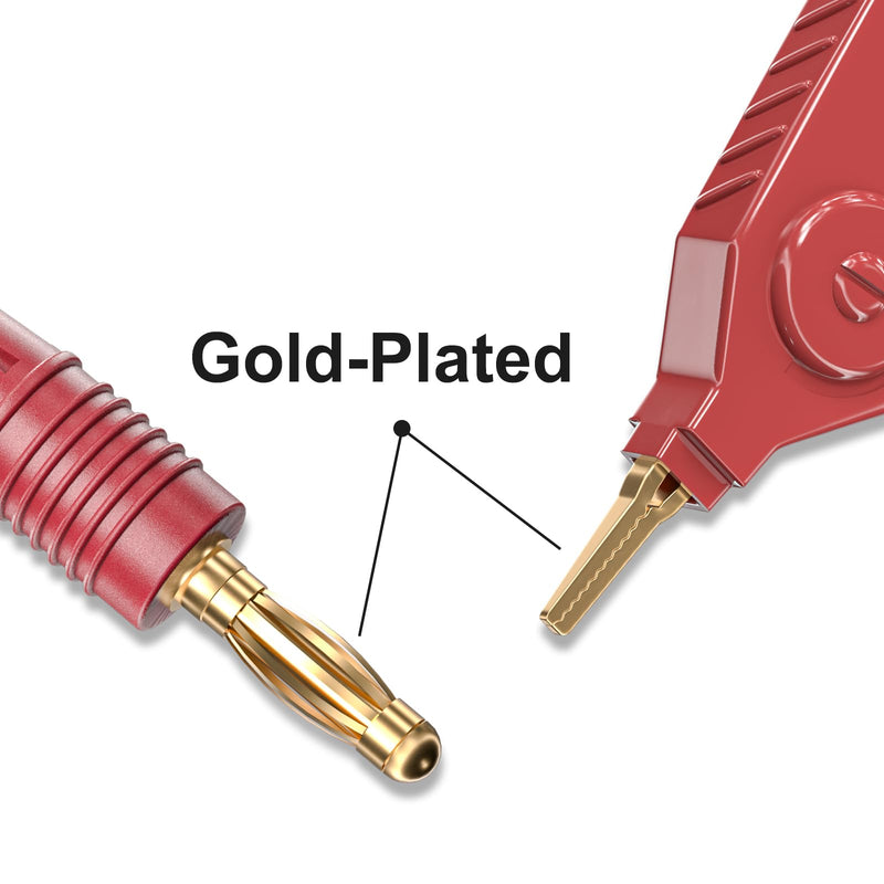 Goupchn LCR Meter Test Leads Terminal Kelvin Clips Cable Wires to 4mm Banana Plugs Gold-Plated 1.2m/3.94ft for DMM 4mm Banana Plug to Alligator Clip