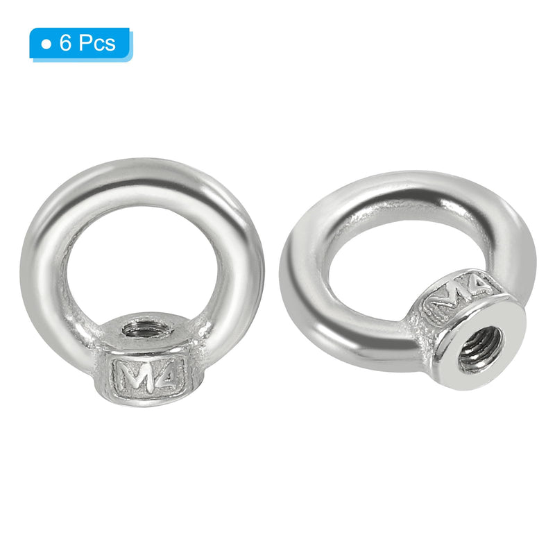 PATIKIL Lifting Eye Nut M4, 6Pcs 304 Stainless Steel Female Thread Nuts Fastener Shoulder Metric Ring for Marine 6