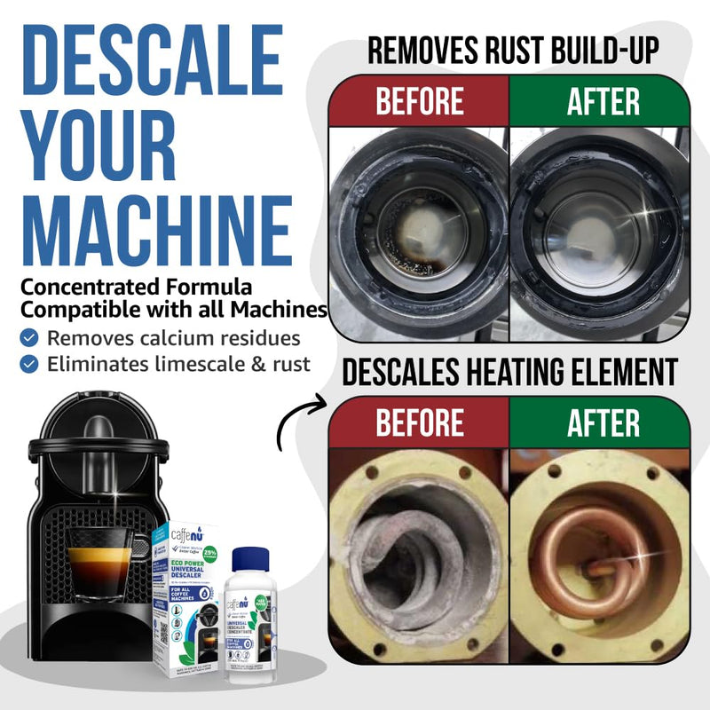 Universal Coffee Machine Descaling Solution. Coffee Machine Descaler Liquid 2 Uses. Descaler Kit. Part of your Barista Accessories Set. Compatible with Nespresso, Phillips, Lavazza, Verismo and More! 6.76 Fl Oz (Pack of 1)