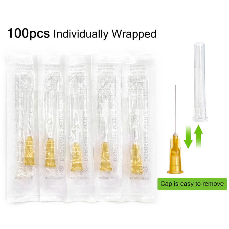 100Pack 25Ga 1 inch (25mm) Needles Luer Lock Lab Dispensing Accessories for Measuring,Refilling Inks 25G 1 inch