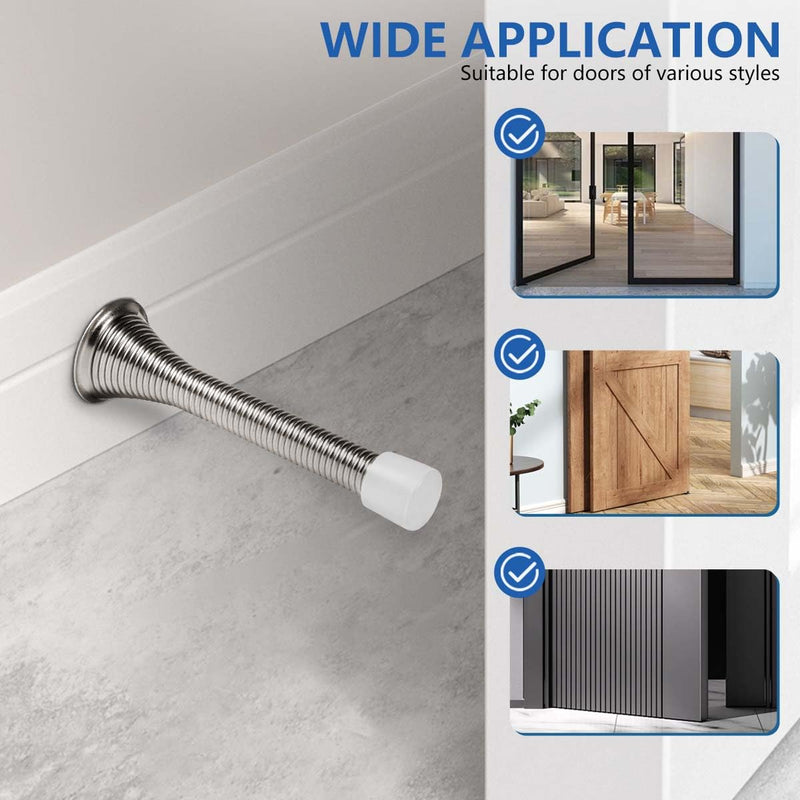 12 Pack Spring Door Stops 3 1/4" Flexible Heavy Duty Spring Door Stopper with RustProof Screw Rubber Bumper Tips (Satin Nickel) Satin Nickel 12 Pack