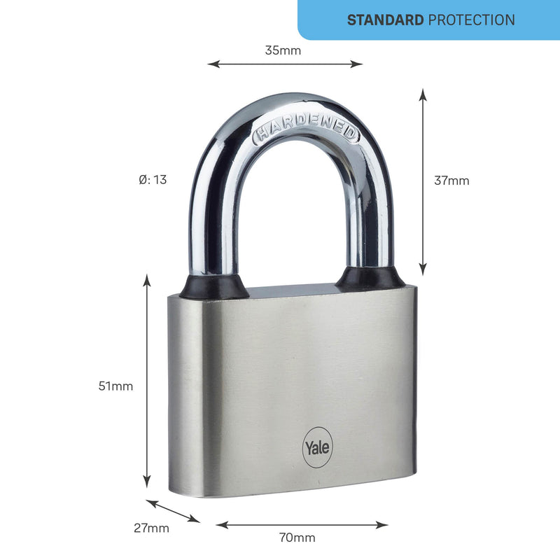 Yale - Y112/70/137/1 Iron Disc Padlock 70mm - Nickel Plated - Hardened Steel Shackle - Extreme Corrosion Resistance for Outdoor use Iron Padlock Disc Lock 70mm Pk1