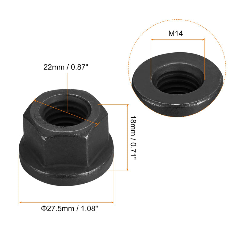 uxcell M14 Flange Hex Nuts, 2pcs Grade 12.9 Carbon Steel Black Oxide Finished Hex Flange Nuts for Machinery 2