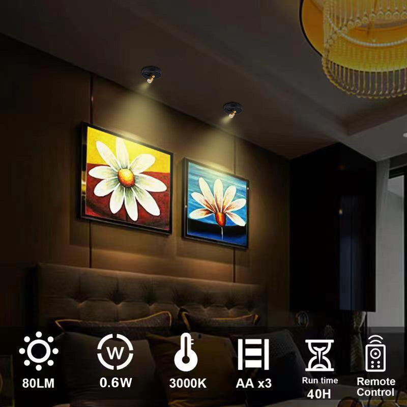 Wireless LED Spotlight, Battery Powered Picture Lights, Uplighting Indoor, Puck Lights with Remote, Stick Spot Lights for Wall Art Display Dartboard Painting Artwork Accent Closet-Gold Black+G