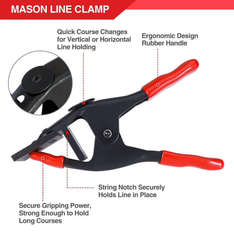 Goldblatt 4 Pieces Mason Line Clamps & Mason Line String Line - Red & Orange Nylon Twine String Rolls, Concrete Tools Set, Construction Masonry Measurement String for A String Level