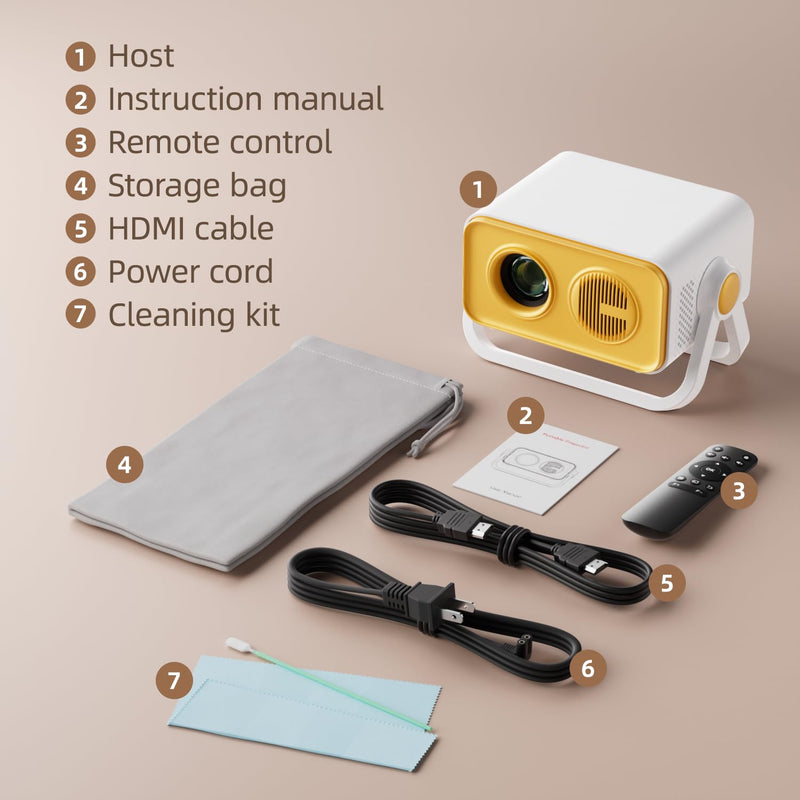 BKZ 2025 upgraded 360°Adjustable Dual Stand AI Auto Keystone Electric focus Mini Portable Projector with Bluetooth 5.4, 1080P support Outdoor and movie Projector compatible with HDMI/USB/Phone/PC
