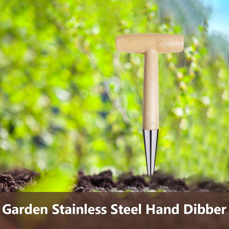 Hand Dibber, Stainless Steel Sow Dibbler with Wood Handle, Garden Hole Punch Dibbler Tool for Planting Seeds & Bulbs, Hand Held Bulb Planter for Planting Flowers Tulips, Daffodils, Dahlias Log