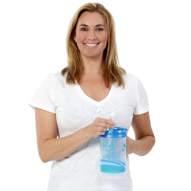 Plum Hill Drink More Water Plastic Tracking Hospital Mug With Measurements, Water Cup with Straw, 32 Oz Hospital Cup with Lid and Straw, Hospital Water Bottle with Straw (Pearl Blue) Pearl Blue