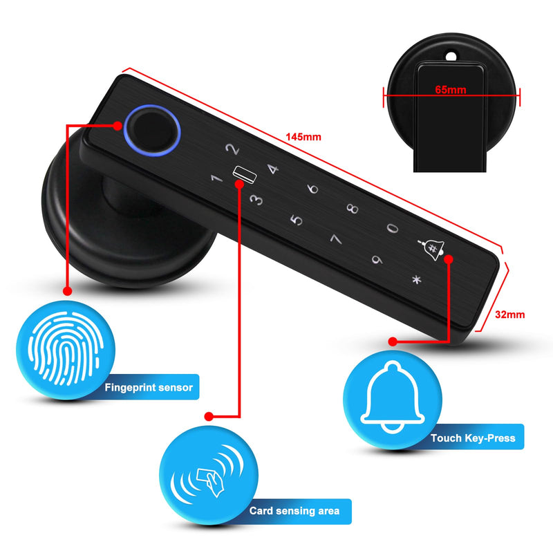 Smart Door Lock 5-in-1 Door Handle Electronic Keypad Supports Password APP IC Card Fingerprint Key Biometric Digital Smart Door Lock Suitable for Home Office and Apartment