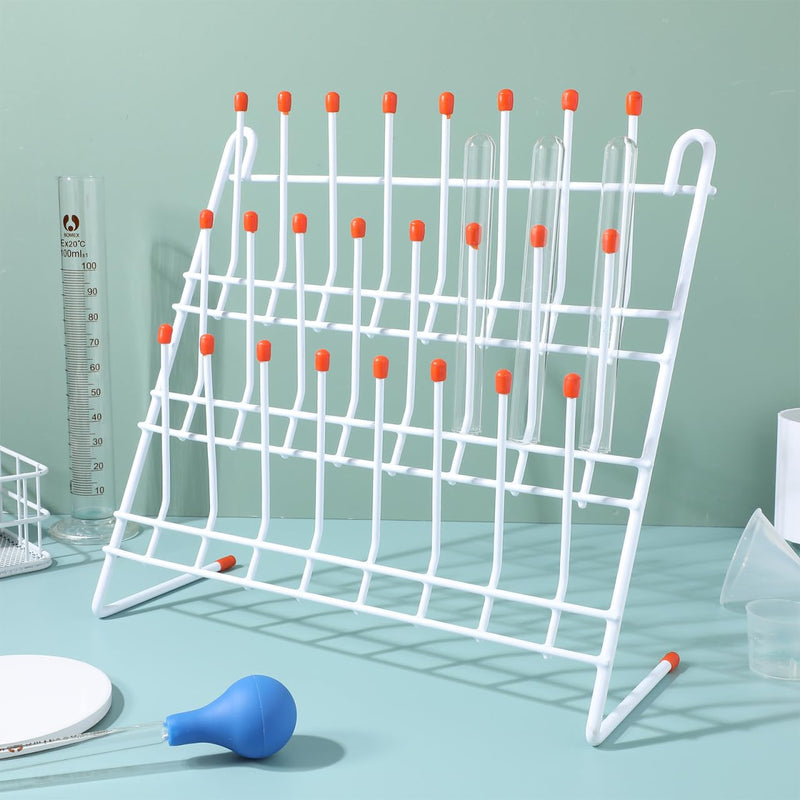 Balacoo Lab Drying Rack 24 Pegs, Sturdy Iron Frame Bottle Drying Rack with Non-Slip Red Top for Lab Glassware, Laboratory Countertop Beaker and Tube Drying Holder, Holds Up to 24 Pieces