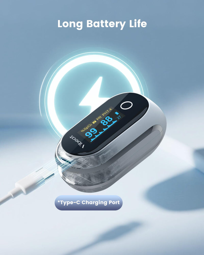 Rechargeable Pulse Oximeter Fingertip, Vibeat S6W Bluetooth O2 Monitor Finger with Real-Time Blood Oxygen Saturation & Heart Rate Tracking, Batteries and Lanyard Included