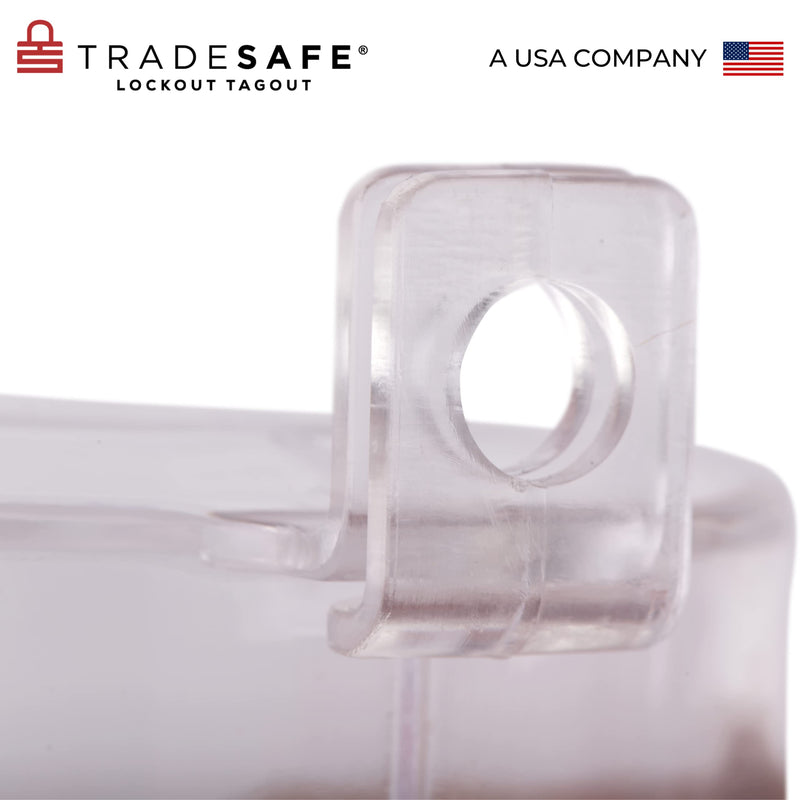 TRADESAFE Emergency Stop Button Cover Lockout - Round Transparent Push Button Switch Cover, 7/8-inch up to 1-1/2 inch Hole Diameter, 3-Piece Push Button Lockout 3 piece set - Round Type