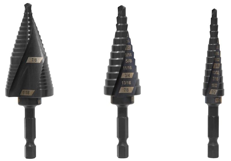 WEN DB149X 3-Piece Impact-Duty Titanium Step Drill Bit Set with #1, #4, and #9 Step Drill Bits