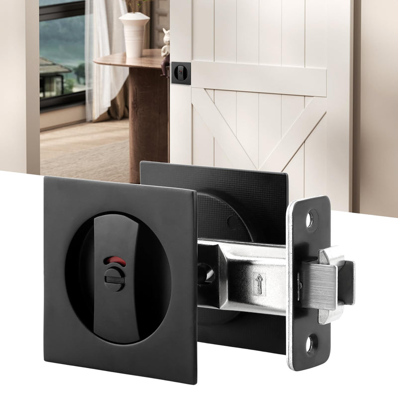 Pocket Door Hardware,Black Contemporary Privacy Square Pocket Door Lock, Pocket Door Latch,Matte Black Contemporary Pocket Door Privacy Lock,Sliding Door Lock,1 Pack