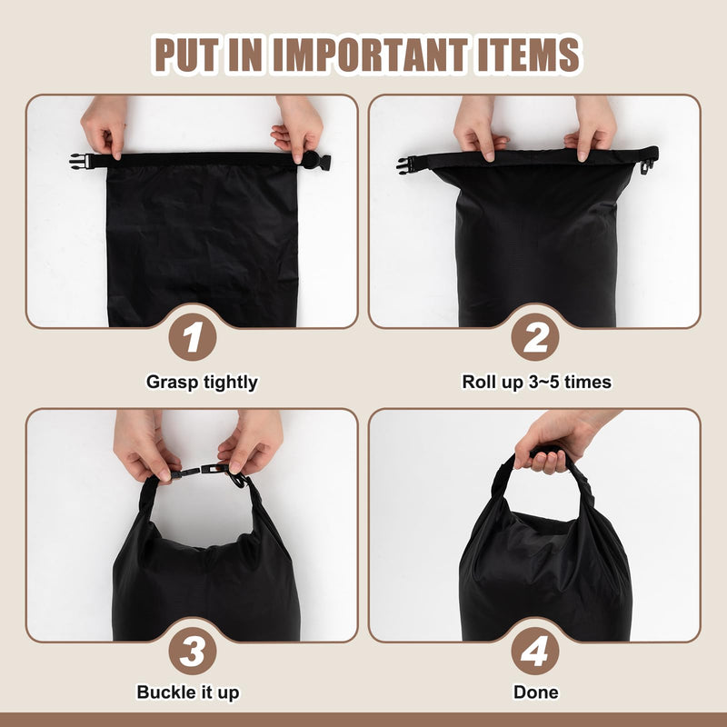 6 Pcs Waterproof Dry Bag 5L, Roll Top Dry Storage Sack with Adjustable Strap for Winter Homeless Kayaking Beach Swimming Camping Boating, Lightweight Backpack for Equipment Electronics 6