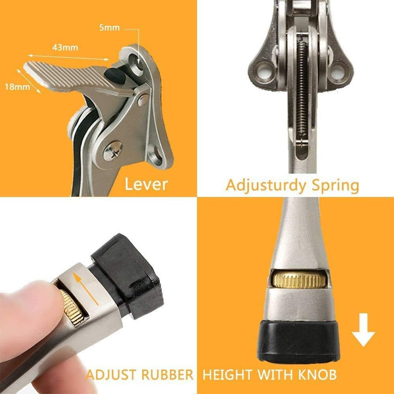 Gotega Door Stopper, 2 Packs Kickdown Door Stop with One Touch Adjustable Height and Rubber Tip 4 Inches, Heavy Duty Door Stops, Door Holder, Bottom of Door Satin Nickel 4 inch x 2 pack