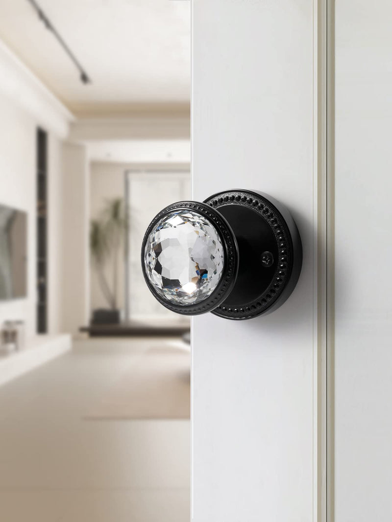 1 Pack Black Door Knobs Crystal Door Knob Passage Door Knob for Hall and Closet Glass Matte Black Zinc Alloy 1 Blakc-Passage