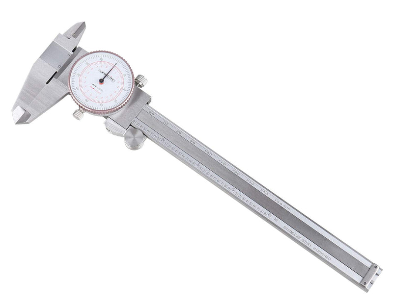 Accusize Industrial Tools 0-6''/0-150 mm by 0.001''/0.02 mm Inch/Metric Dual Needle Precision Dial Caliper Stainless Steel, P920-S236