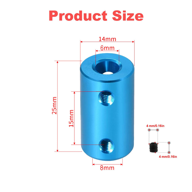Shaft Coupler Connector L25 x D14 6mm to 8mm Bore Rigid Coupling Motor Shaft Joint Connector with Screw for 3D Printers 4PCS 4
