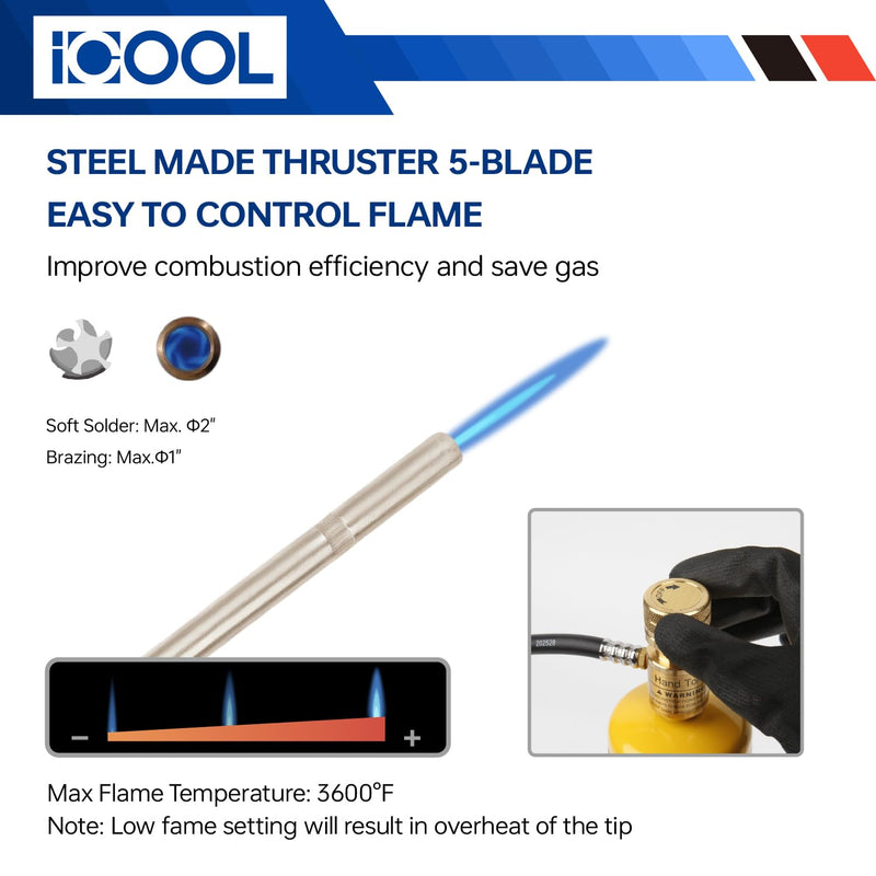 ICOOL Single Flame Hand Torch, Maximum Temperature 3600℉, Propane MAPP Gas Torch for Welding Brazing Plumbing HVAC