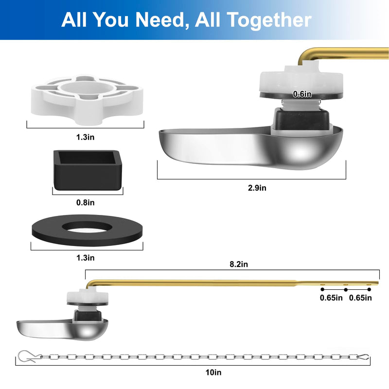 Toilet Handle Replacement Kit, Front Universal Toilet Flush Handle, Zinc Alloy Toilet Handle Lever with H2 Brass Arm, Compatible with American Standard/Mansfield Toilet