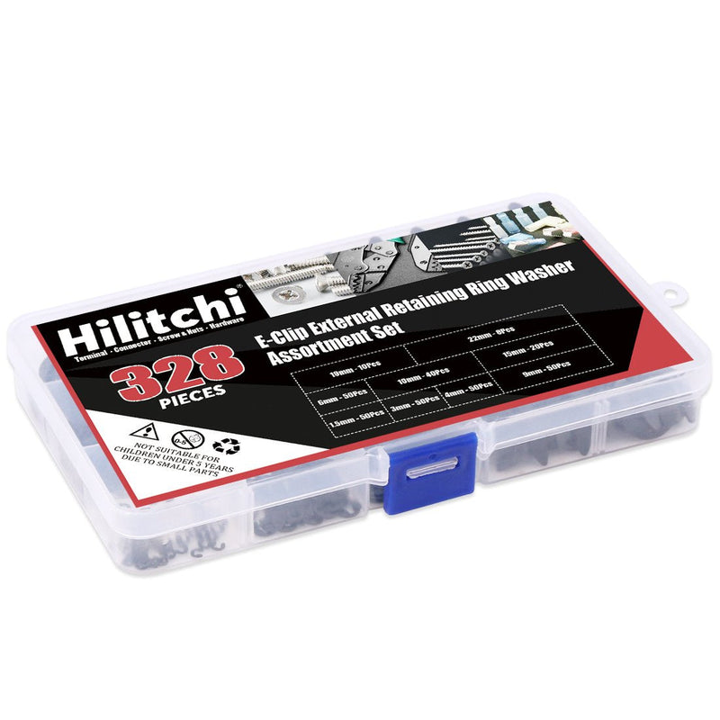 Hilitchi 328-Pcs [10-Size] Alloy Steel E-Clip Circlip External Retaining Ring Assortment Set