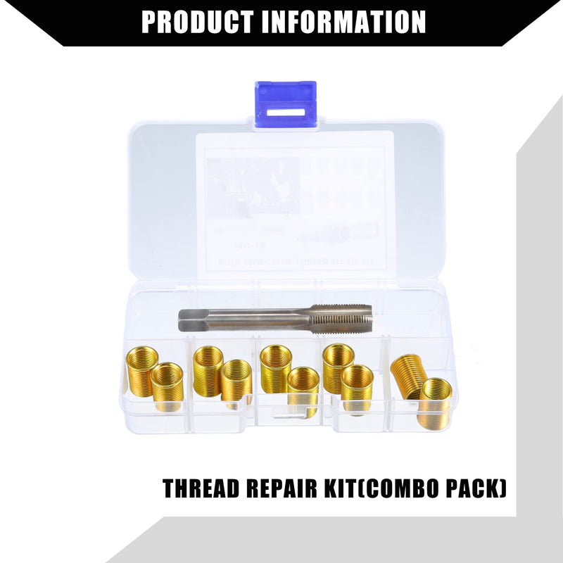 Outer/Universal Spark Plug Thread Repair Tools with M10x1.0 Inner Thread Inserts and M12x1.0 Tap/Durable/Metal / 1 Set/Gold Tone