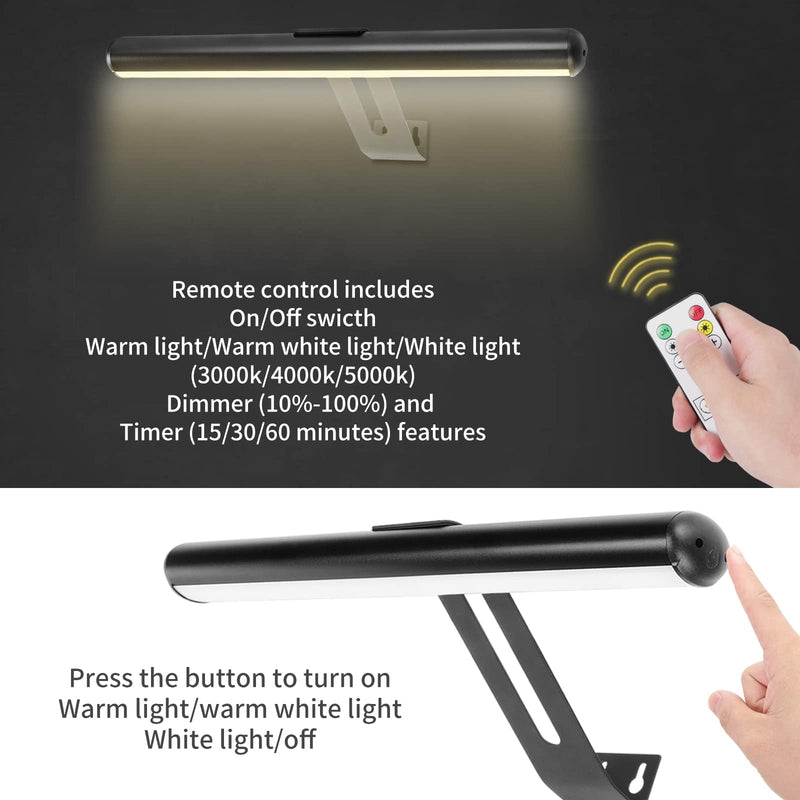 Picture Light Battery Operated, Picture Lights for Wall, Wireless Picture Light with 2 Remotes, Picture Light for Paintings, 16 LED, 3Modes, 300LM Dimmable Light with Timer for Art Black-13"