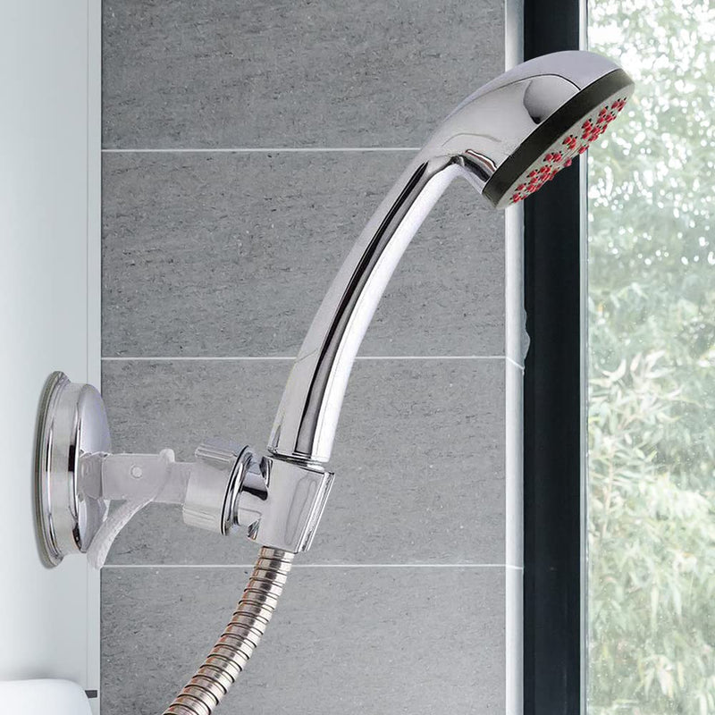 Shower Head Holder Suction Cup Shower Head Holder, Adjustable Height Wall Mount Shower Wand Holder Bracket ABS, Removable Handheld Shower Head Holder Silver (2 Pack) 2 Pack