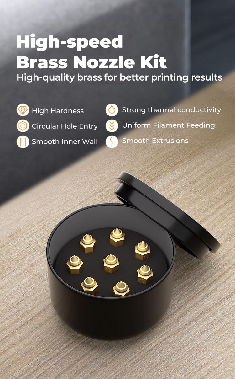 Creality Upgraded Ender-3 V3 SE High-Speed Brass Nozzle Kit (8PCS), 3D Printer Accessories Extruder Nozzle for Ender-7/Ender-5 S1, High Hardness, 0.25mm x1, 0.4mm x 4, 0.6mm x 2, 0.8mm x 1