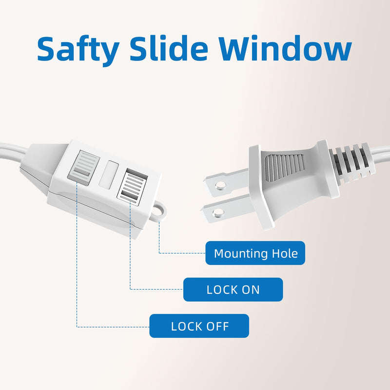Indoor Extension Cord, 2 Prong 6 Feet Extension Cord, 3 Polarized Outlets with Safety Slide Windows,13A/1625W, 16 AWG, 2 Packs