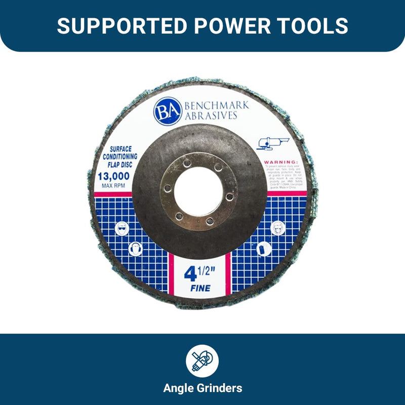Benchmark Abrasives 4-1/2" Type 29 Surface Conditioning Angle Grinder Flap Discs for Blending, Grinding, Sanding, Polishing, 7/8" Arbor (5 Pack) - Fine Grit
