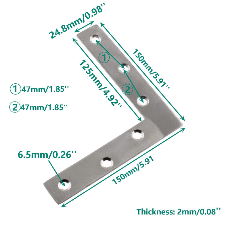 Repair Mending Bracket Plate,ULIFESTAR Stainless Steel L Shape Flat Corner Brace Bracket for Wood,Metal Fixing Joining Bracket Support Brace for Shelves,Furniture and Cabinet (150*150/5.9*5.9'') 150*150mm/5.9*5.9'' - NewNest Australia