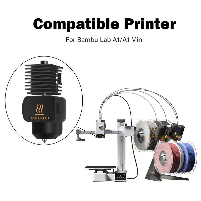 2 Pack A1 Mini/A1 Hotend Print Head Hot End Kit Extruder Upgrade High-Temperature 0.4MM Hardened Steel Nozzle Replacement with 4PCS Silicone Cover Sock for Bambu Lab 3D Printer Accessories