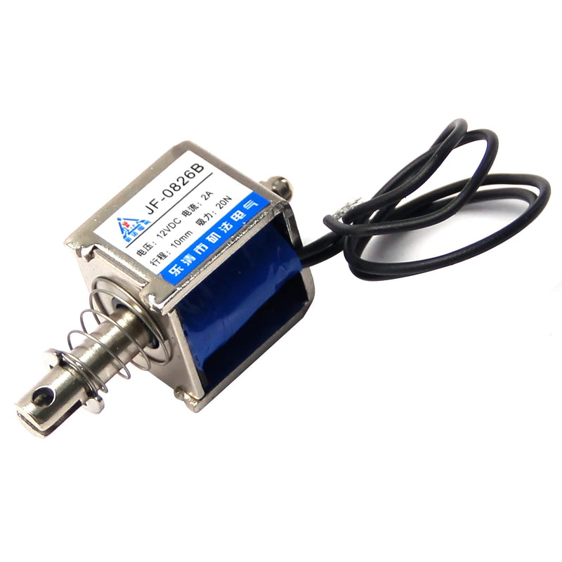 Fielect DC 12V 2A 20N 10mm Stroke Push Pull Type Solenoid Electromagnet, Open Frame Solenoid Electromagnet Linear Motion, JF-0826-12V Model: JF-0826B-12V