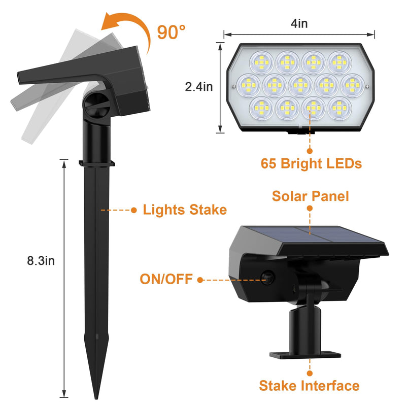 WELALO Solar Spot Lights Outdoor, [6 Pack/65 LED/3 Modes] Solar Landscape Spotlights, Solar Powered Christmas Halloween Lights, IP68 Waterproof Wall Lights for Walkway Yard Garden Driveway(Cool White) 6 Pack Cool White