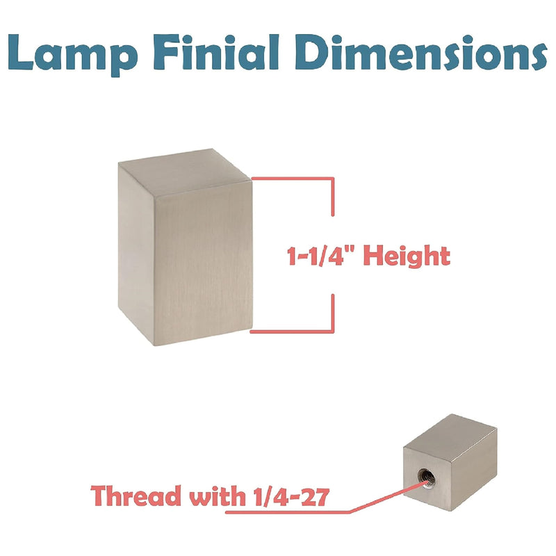 ASPEN CREATIVE 24031-22 Rectangular Cube Finial for Lamp Shade, 2 Pack, Brushed Nickel