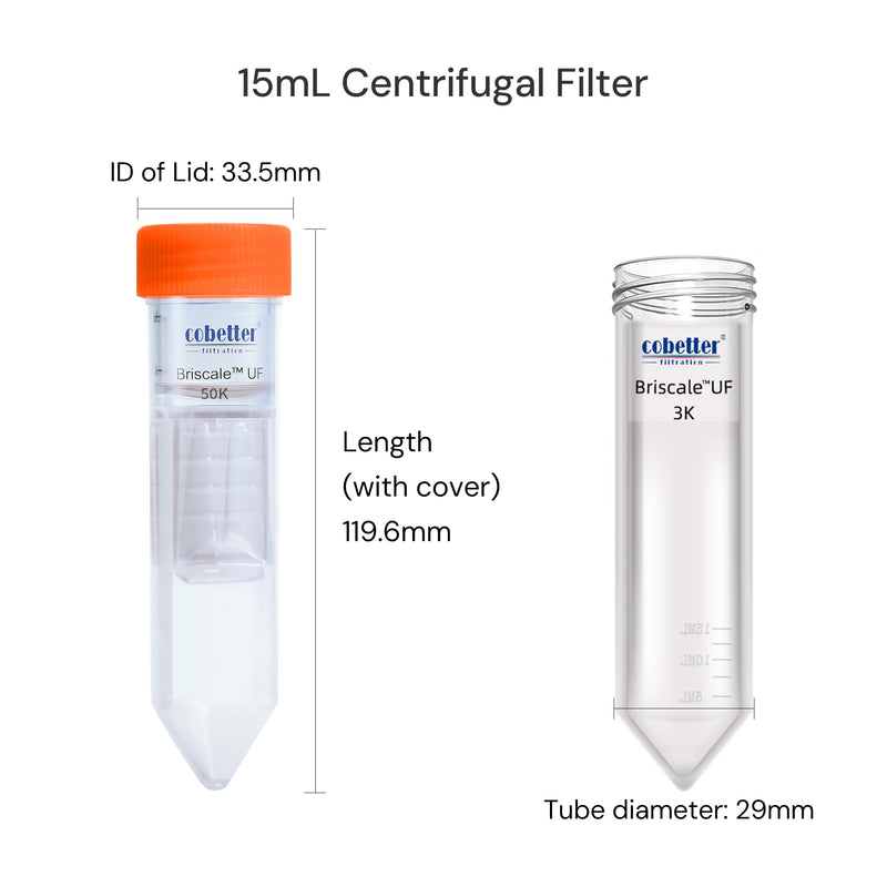3kDa Ultra Centrifugal Filter Unit, 15mL, Regenerated Cellulose RC Membrane, Screw Caps, Individually Wrapped (4/PK) 3kDa 4