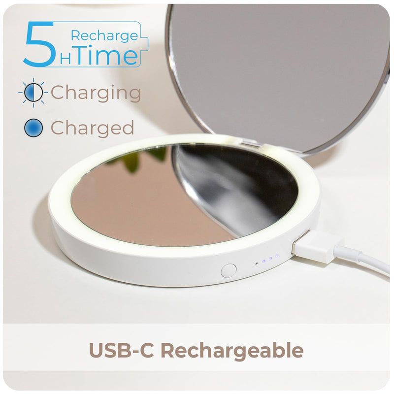 stylPro Flip N Charge Power Bank Compact Mirror with LED Light - Handheld Pocket Magnifying Mirror Travel Makeup & Hair Styling - 2 in 1 USB Charger - Mini Portable Mirror for Purse - 1 Piece