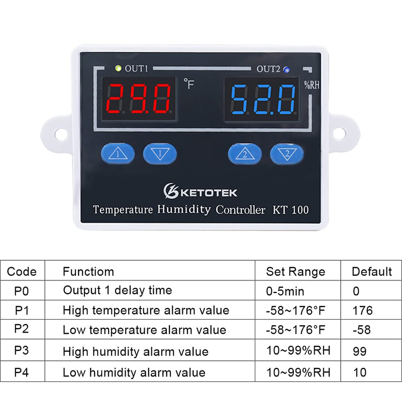 KT100 Humidity Temperature Controller 120V Thermostat Humidistat Control