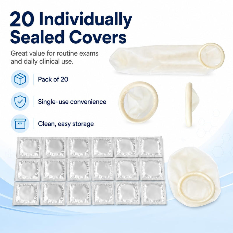 Ultrasound Probe Cover 1-1/4" × 8" inches, Latex, Rolled - Pack of 20 (Individually Sealed Packaging) 20-Pack