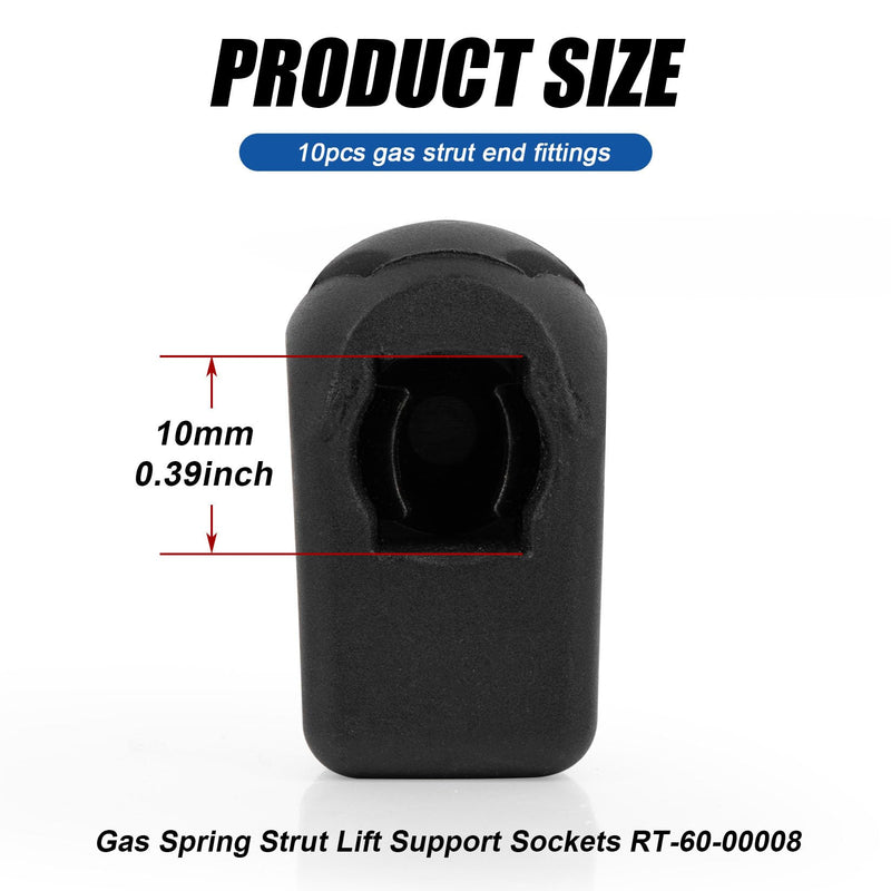 Gas Strut End Fittings for 10mm Ball-Stud (10 Pack) M6 Female Thread Brass Insert, RT-60-00008, Black Color M6 / 10 PCS