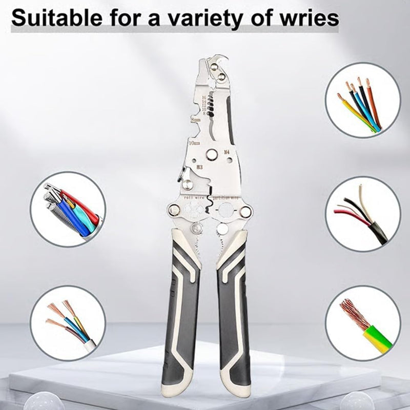 18 in 1 Foldable Wire Stripper, 2025 Upgraded Multifunctional Foldable Professional Wire Stripper, Multifunctional Wire Stripper Crimper Cable Cutter Pliers, Wire Stripper Tool (White) White