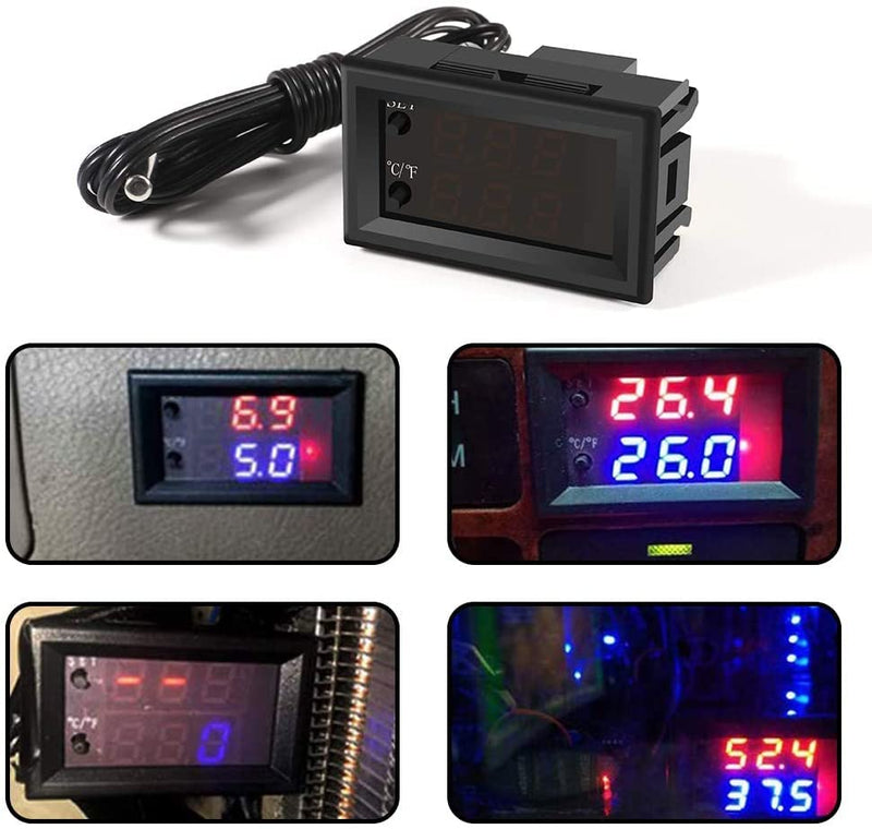 5PCS 12V Electronic Temperature Controller Programmable -50 to 110 Degree Celsius Heating/Cooling Thermostat Control Switch Module NTC Waterproof Sensor Probe Dual Color LED Display Monitor 5PCS