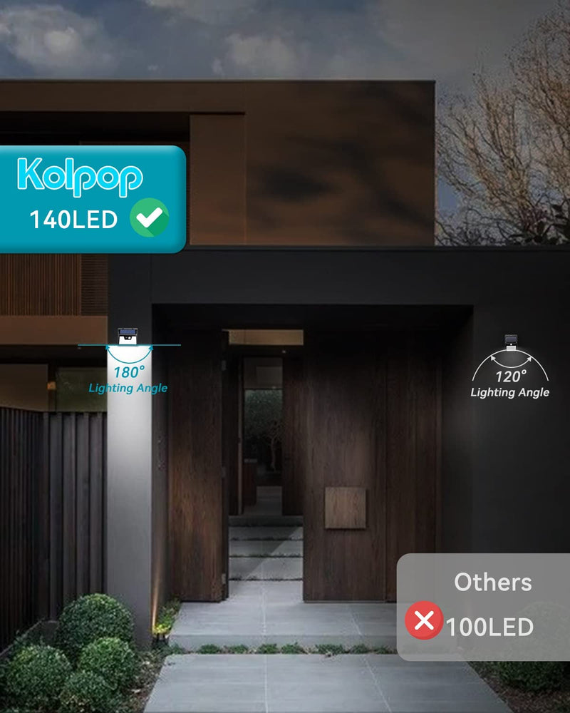 Solar Lights Outdoor 2 Pack, 140LED/3 Modes Motion Sensor Wall Lights Solar Powered, Wireless IP65 Waterproof Solar Lights Outside Bright for Deck Steps Fence Patio Front Door Pathway, White Cool White