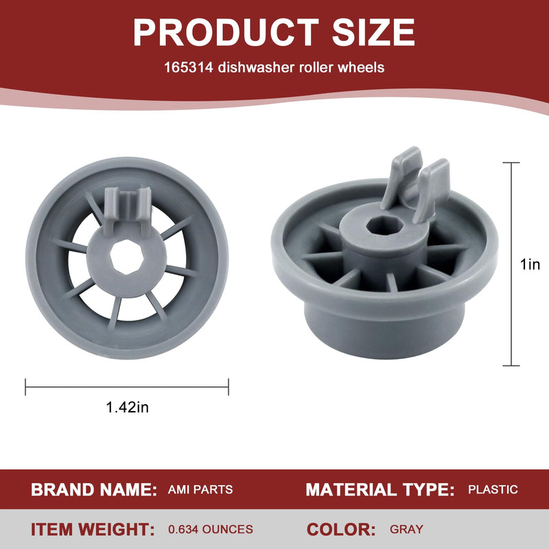 8 Packs 165314 Dishwasher Wheels Lower Rack Fit for Bosch,Dishwasher Wheels Replaces Dish Rack Part Number 420198 AP2802428 PS3439123 by AMI PARTS 8PACK