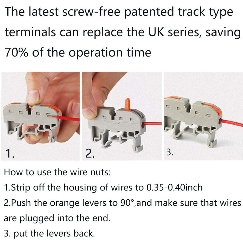 DIN Rail Terminal Blocks,Universal Compact Wire Wiring Connector (40 pcs connectors+4 pcs Article in Parallel+4 pcs Digital Identification+2 pcs Fixed clamp+40 pcs Screw) 40 pcs connectors