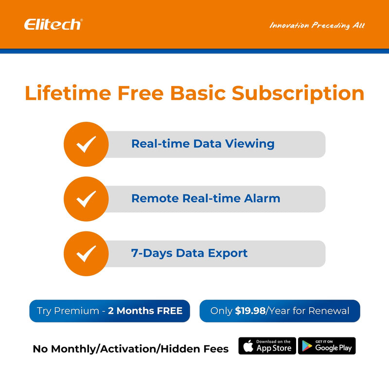 Elitech Wireless Digital Data Logger Remote Real-Time Temperature Monitor Cloud Data Storage SMS/Email/APP/Web Alarm, WiFi Dual External Temp Probe, RCW-800W-TDE(-40~176℉) with Free Cloud Service Support 2.4GHz/5GHz WiFi 1